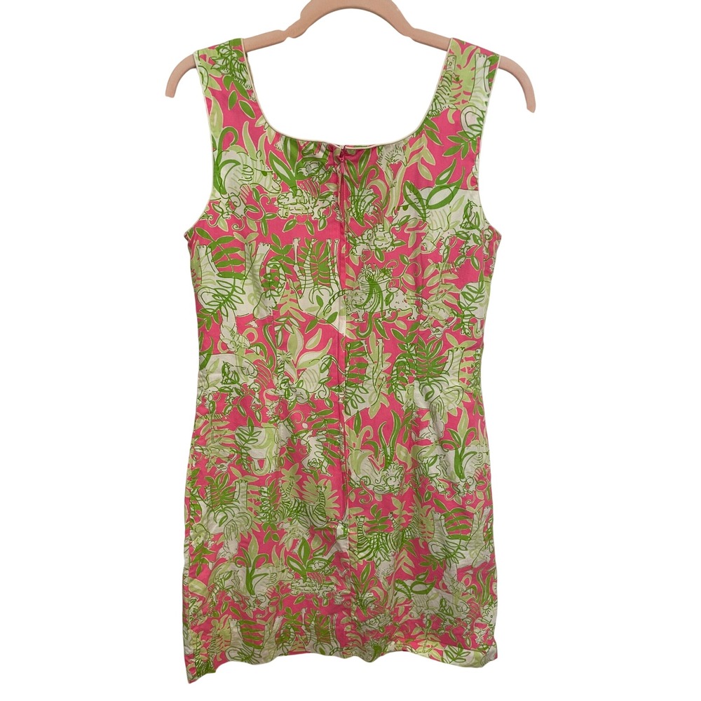 Lilly Pulitzer Vintage Shift Dress Pink Green Safari Jungle Animal Print Cotton - Picture 2 of 5